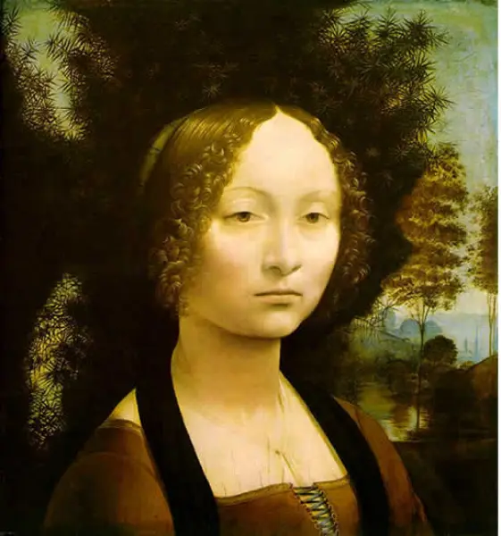 Leonardo Da Vinci. Ritratto di Ginevra Benci. 1474-76. Olio su tavola. cm. 42X37. Washinghton, National Gallery