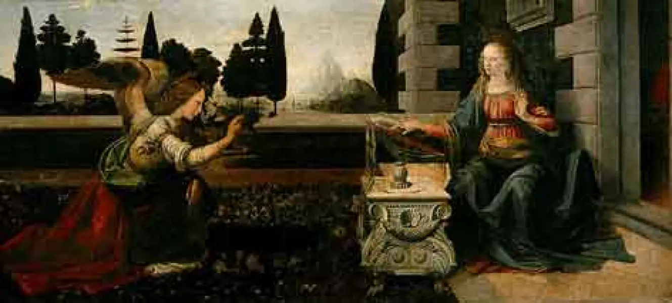 Leonardo da Vinci. Annunciazione. Olio su tavola. 1473. Firenze, Uffizi