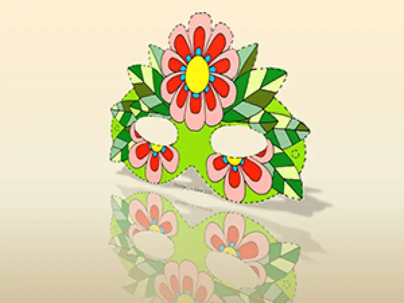 <p>A. Cocchi. Maschera Fata Margherita a colori con fondo verde. Immagine jpg tratta da disegno a pennarello.</p>