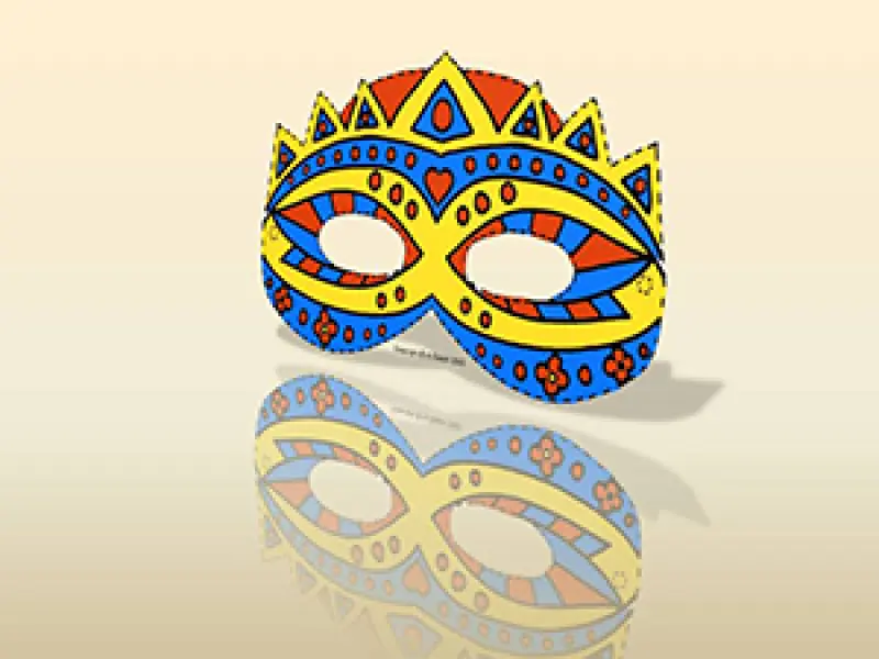 <p>A. Cocchi. Maschera Regina esempio a colori Giallo, rossio, blu<em>. </em>Immagine jpg <br />tratta da disegno a pennarello.</p>