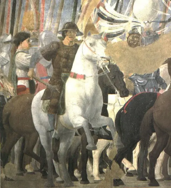 Piero della Francesca. Storie della Croce. La battaglia di Ponte Milvio. Part. Affresco. 1452-66 Arezzo. Chiesa di san Francesco.