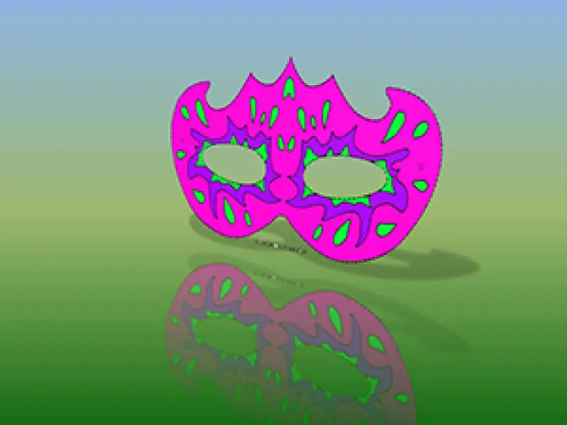<p>A. Cocchi. Maschera Splat. Esempio a colori fucsia, viola, verde. Immagine jpg tratta da disegno a pennarello.</p>