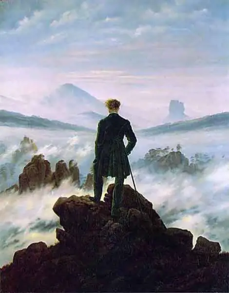 C. D. Friedrich. Viandante sul mare di nebbia. 1818. Olio su tela. cm. 74,8X94,8 Amburgo, Kunsthalle