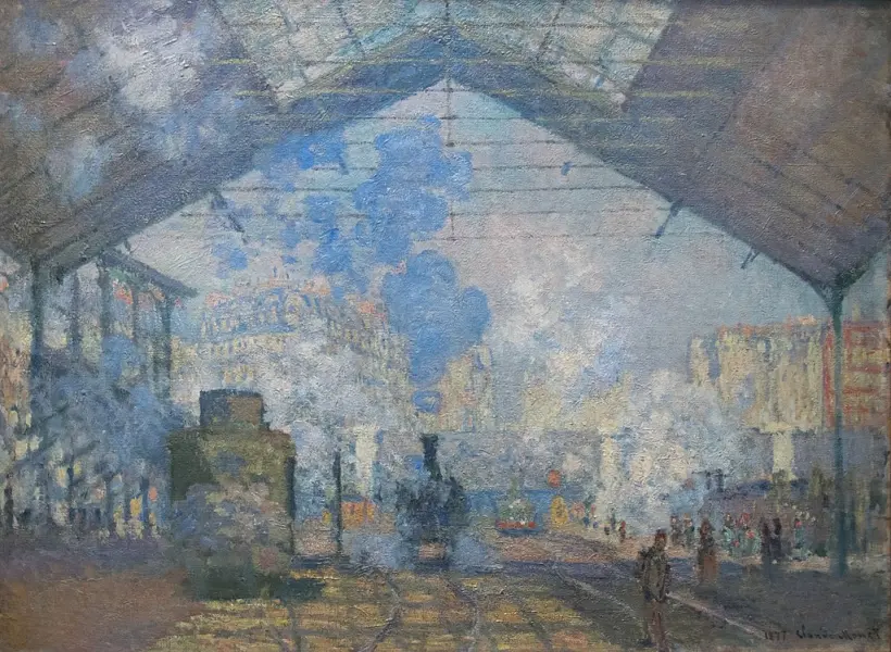 <p>Claude Monet. La Stazione di Saint Lazare. 1877, Olio su tela.  Parigi, Museo d'Orsay.</p>