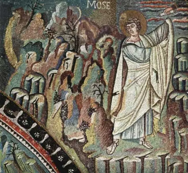 <p>Part. della Lunetta di Mosè. Mosaico VI sec. Basilica di San Vitale. Ravenna </p>