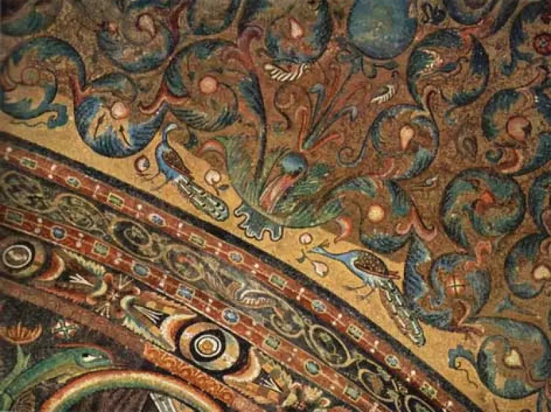 <p>Part. della decorazione di un estradosso. Mosaico VI sec. Basilica di San Vitale. Ravenna </p>