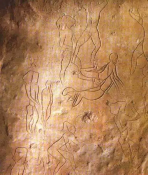 Scena rituale. Mesolitico. Graffito  rupestre. Palermo, Grotta dell'Addaura di Monte Pellegrino.