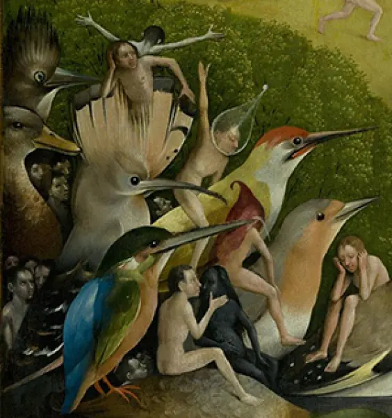 <p>Hieronymus Bosch. Trittico delle delizie. 1505-1510  Part. olio su tavola, 220×389 cm, Museo del Prado Madrid</p>
