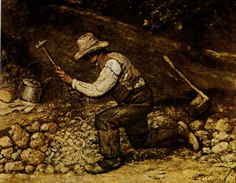 Gustave Courbet. >Lo spaccapietre. 1849. Olio su tela. cm 45X55. Svizzera, collezione privata