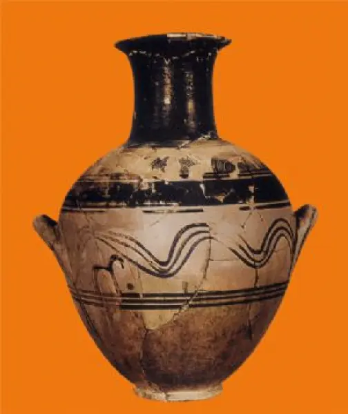<p>Anfora con cavallino. ca. 1000 a.C. Ceramica dipinta da Atene. h 47,2 cm. Atene, Museo del Ceramico.</p>