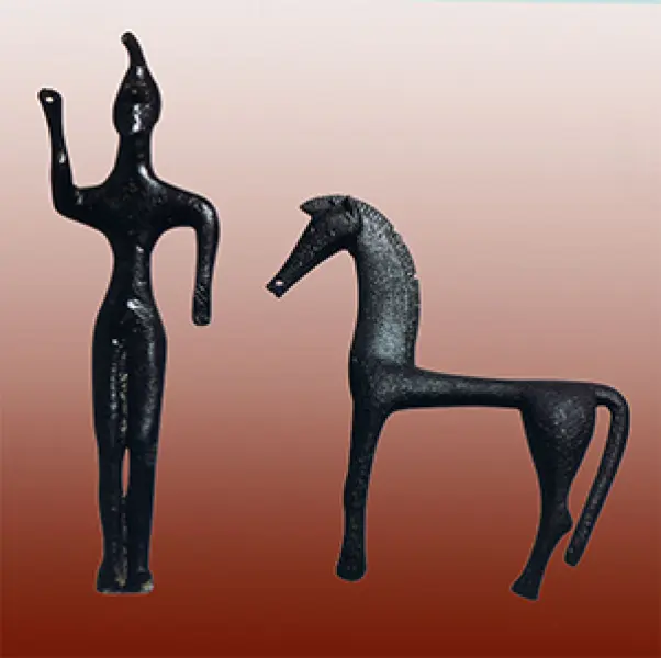 <p>Guerriero e cavallo. Statuette votive in bronzo. VIII sec. a. C.  Olimpia Museo Archeologico.</p>