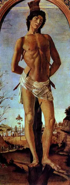 <p>Sandro Botticelli. Martirio di San Sebastiano. 1473. Tempera su tavola. cm. 195X100. Gemäldegalerie di Berlino.</p>