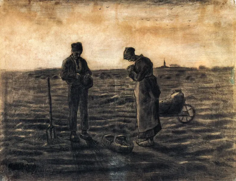 Vincent van Gogh. L'angelus. 1880. (copia da Millet) Disegno a matita, gessetto e acquarello. cm. 47X62. Otterlo, Rijiskmuseum Kroller-Muller