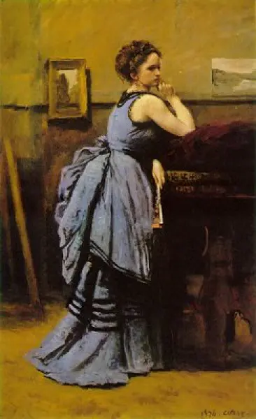 <p>Jean Baptiste Camille Corot, La dama in blu, 1874,olio su tela, 80 x 50 cm. Musée du Louvre,Parigi,</p>
