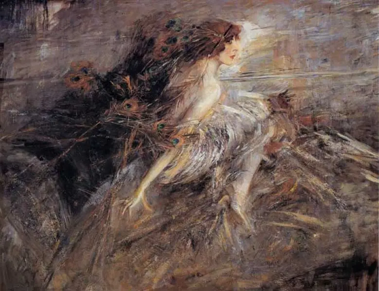 <p>Giovanni Boldini. Ritratto della Marchesa Luisa Casati. 1914. Olio su tela. 136x176 cm. Galleria Nazionale d'Arte Contemporanea. Roma</p>
