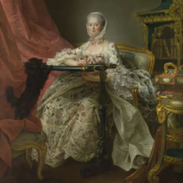 <p>François-Hubert Drouais, <em>Madame de Pompadour at her Tambour Frame.</em> 1763-4. Olio su tela. Londra, National Gallery</p>
